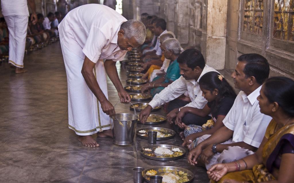Prasadam distribution at the temple